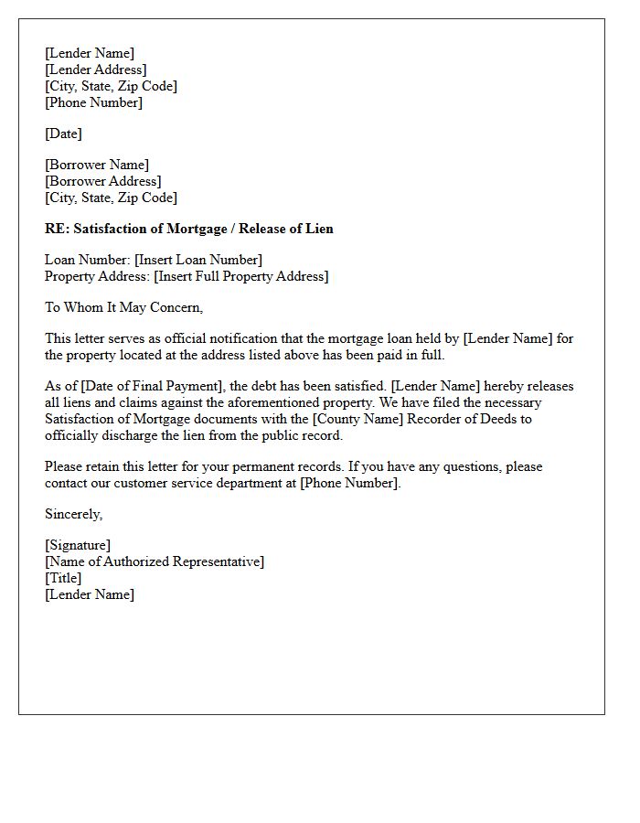 Mortgage Satisfaction Letter