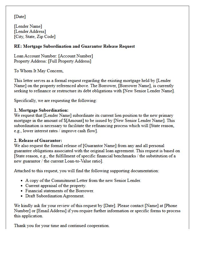 Mortgage Subordination and Guarantor Release Letter