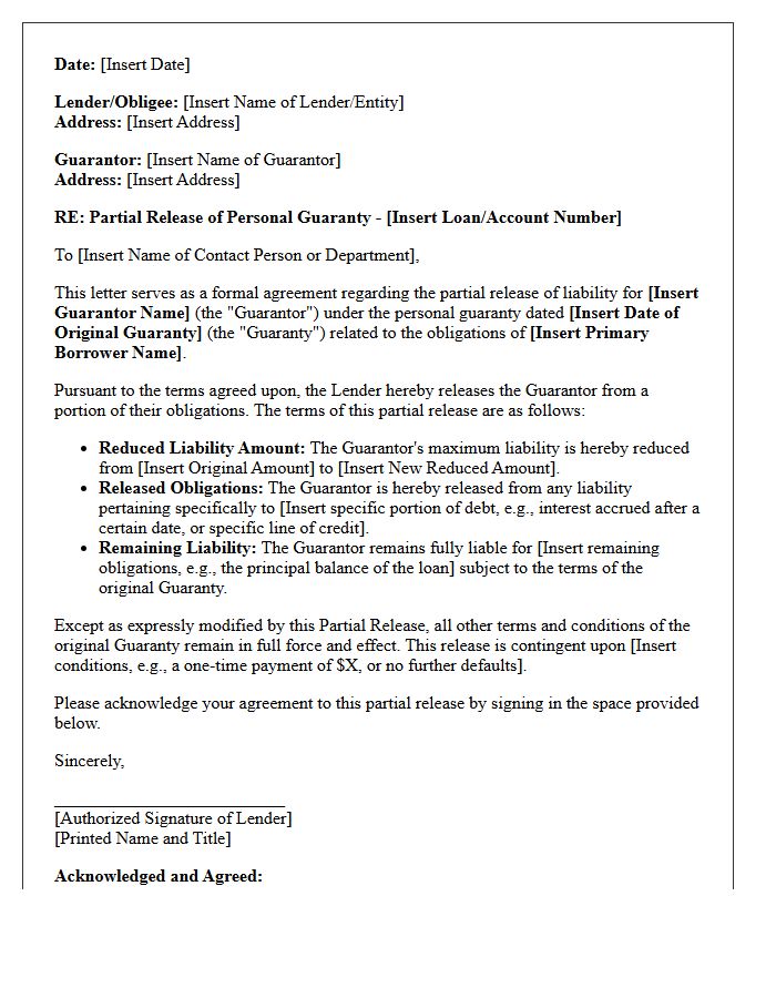 Partial Guarantor Liability Release Letter