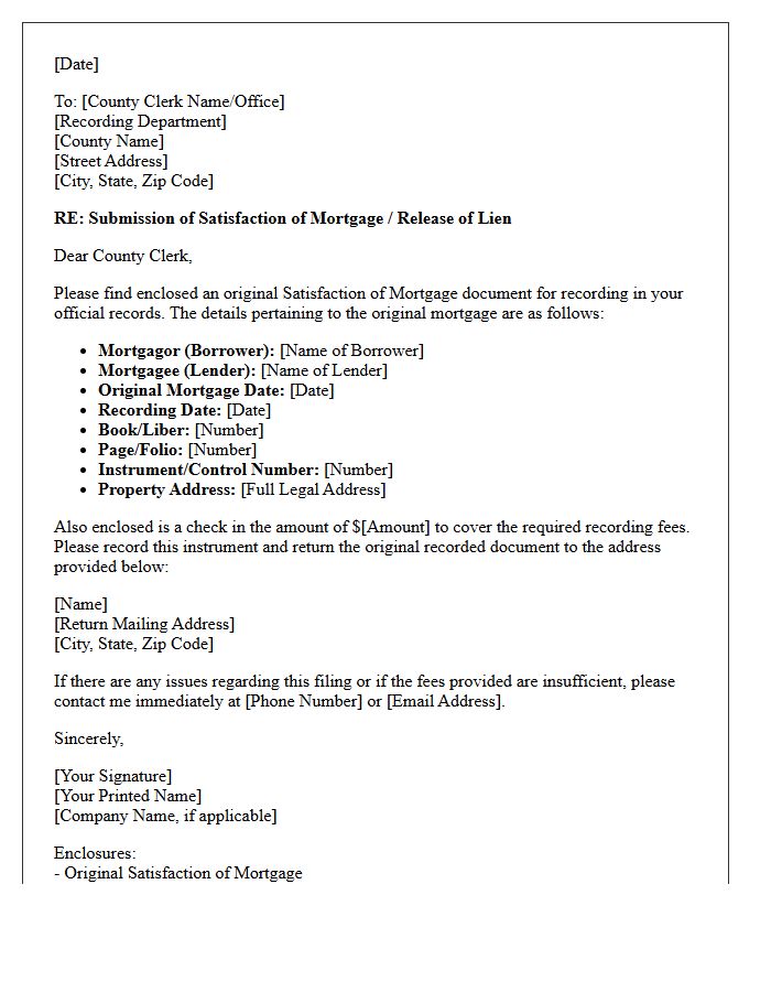 County Clerk Mortgage Satisfaction Recording Notice Letter