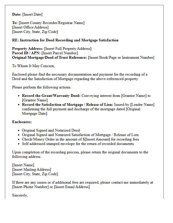 Deed Recording And Mortgage Satisfaction Instruction Letter