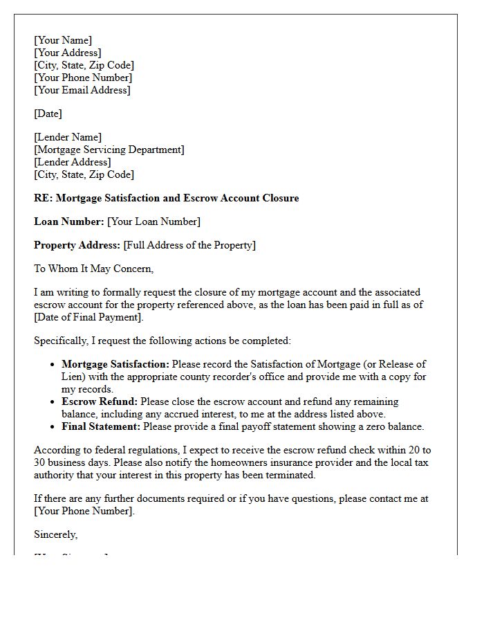 Escrow Account Closure And Mortgage Satisfaction Letter