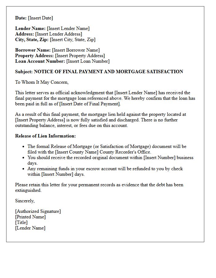Final Payment Receipt And Mortgage Satisfaction Letter