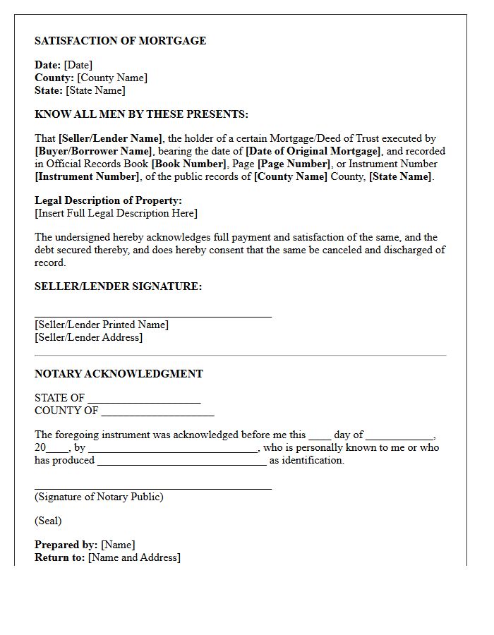 Notarized Seller-Financed Mortgage Satisfaction Release Letter