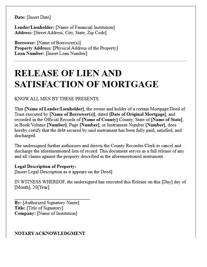 Official Lien Release And Mortgage Satisfaction Letter