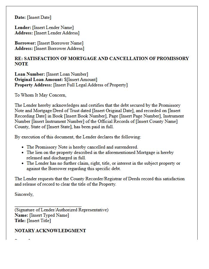Promissory Note Cancellation And Mortgage Satisfaction Letter