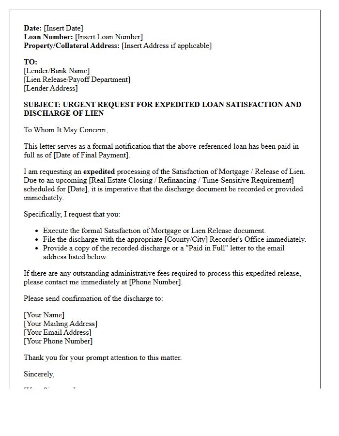 Expedited Loan Satisfaction And Discharge Letter