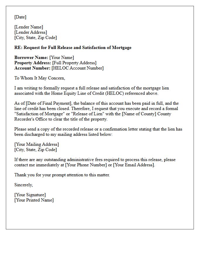 Home Equity Line Of Credit Mortgage Release Letter