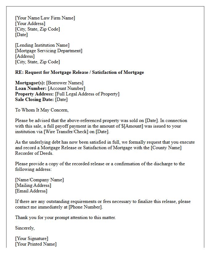 Property Sale Mortgage Release Letter