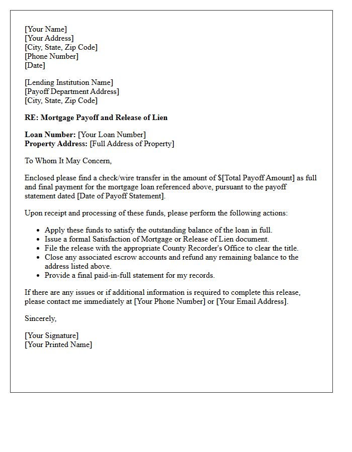 Refinance Payoff Mortgage Release Letter