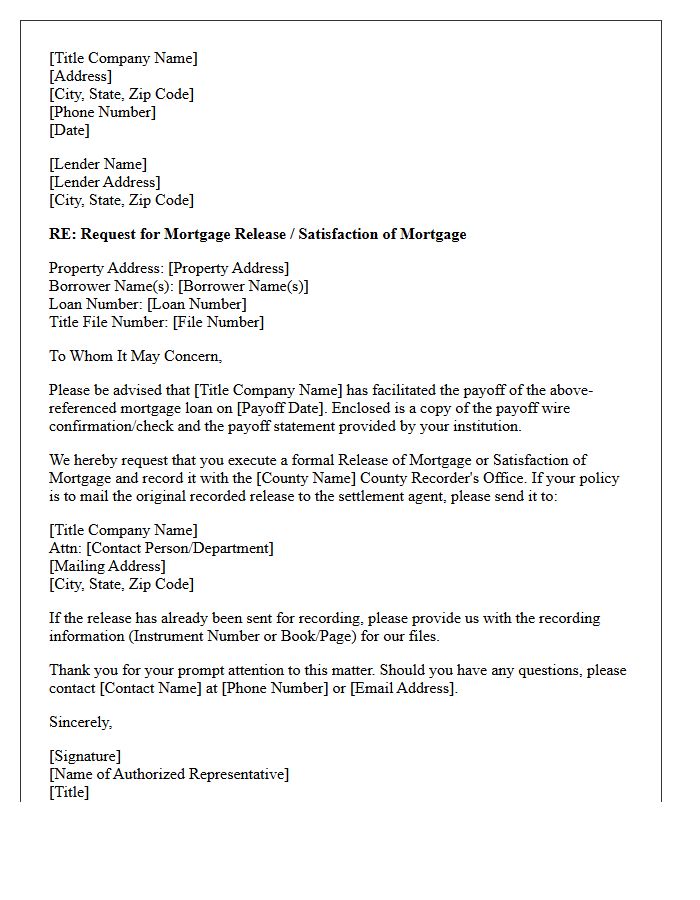 Title Company Mortgage Release Letter