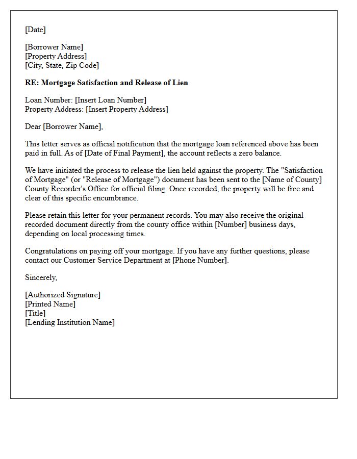Zero Balance Mortgage Release Letter
