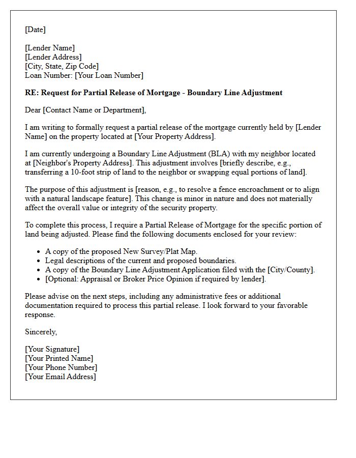 Boundary Line Adjustment Partial Mortgage Release Letter