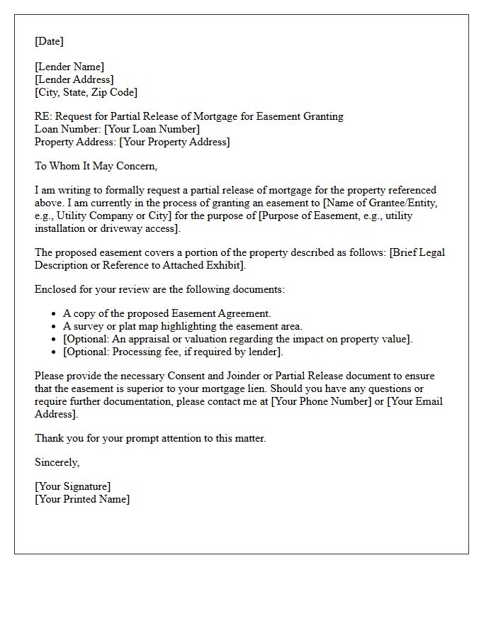 Easement Granting Partial Mortgage Release Letter