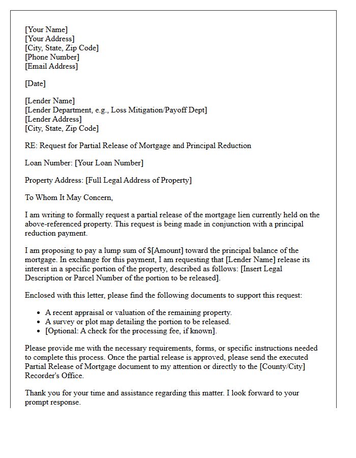 Principal Reduction Partial Mortgage Release Letter
