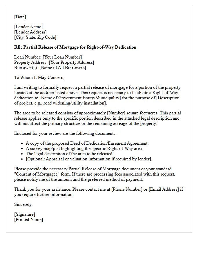 Right of Way Partial Mortgage Release Letter