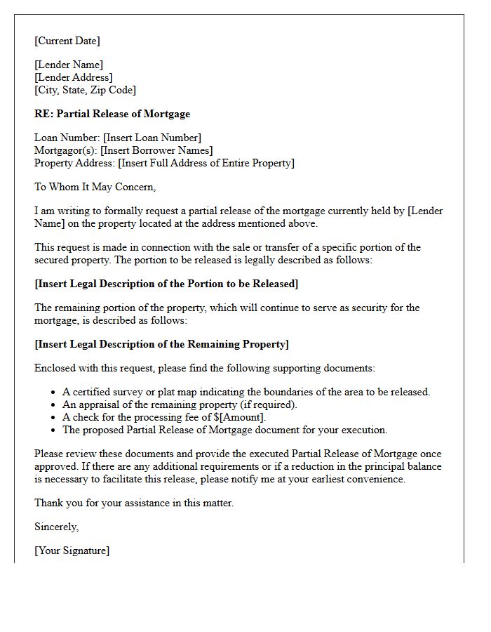 Standard Partial Mortgage Release Letter