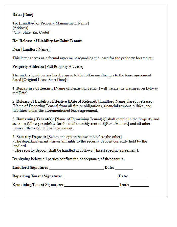 Joint Tenant Liability Release Letter