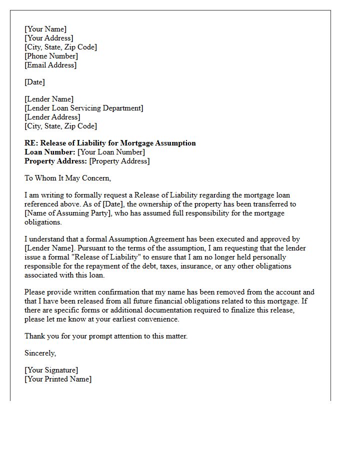 Mortgage Assumption Release of Liability Letter