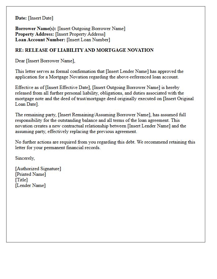 Mortgage Novation Release Letter