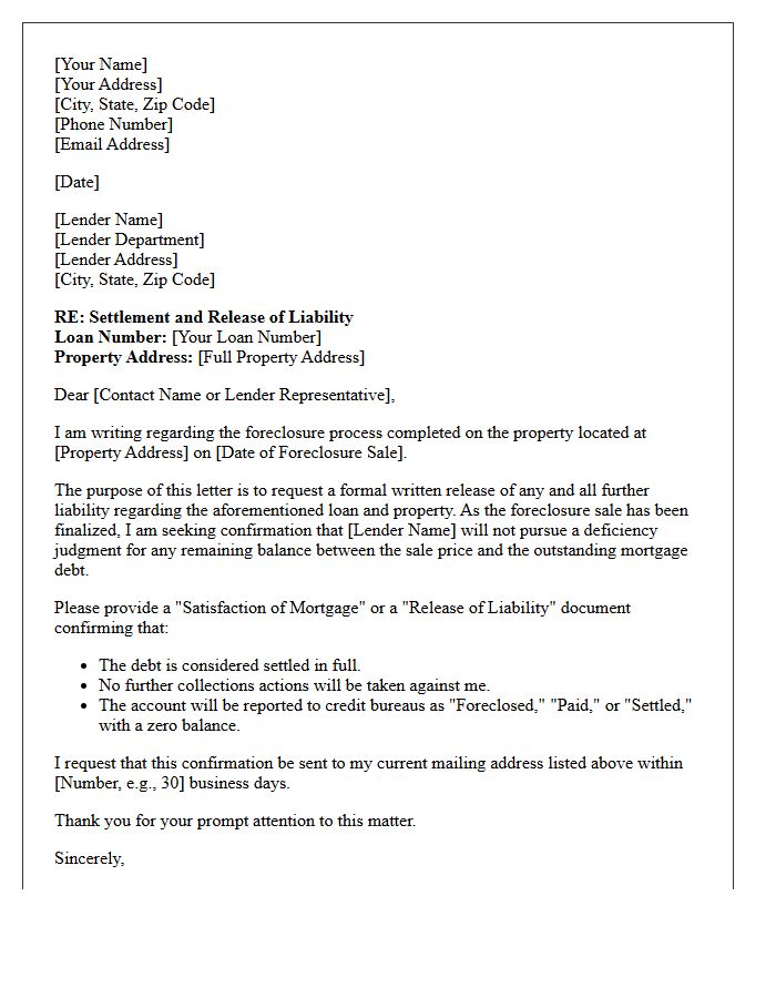 Post-Foreclosure Liability Release Letter