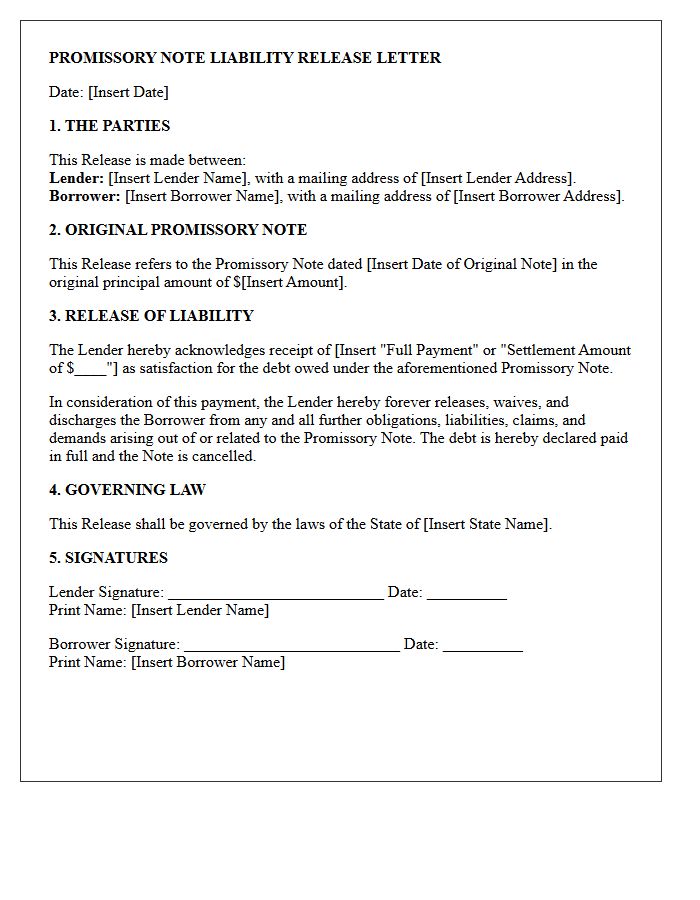 Promissory Note Liability Release Letter