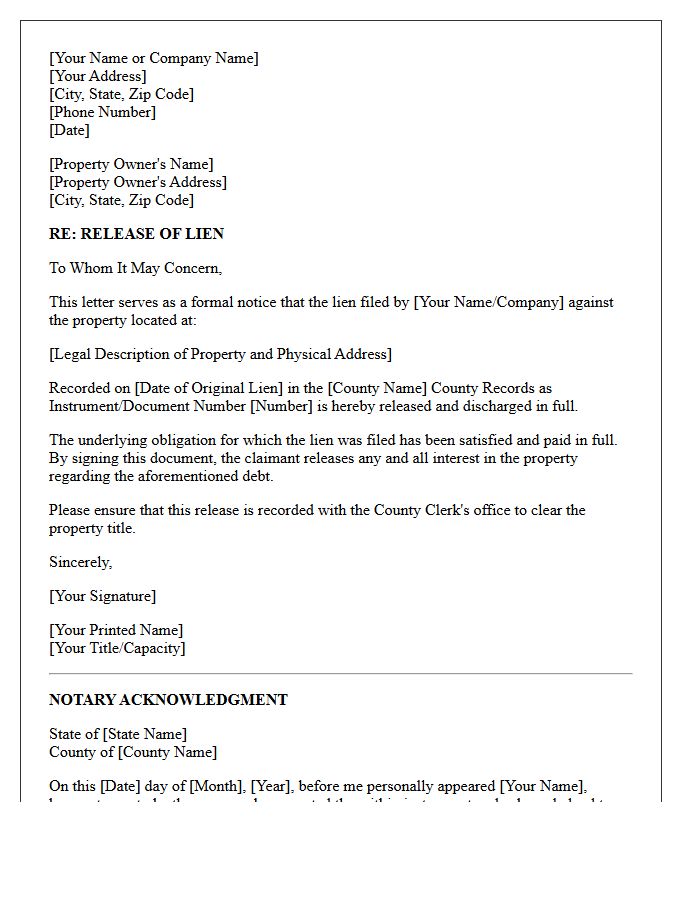 Property Lien Release Letter