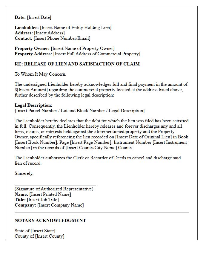 Commercial Property Lien Release Letter