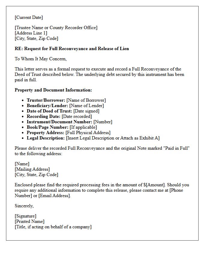 Deed of Trust Lien Reconveyance Letter