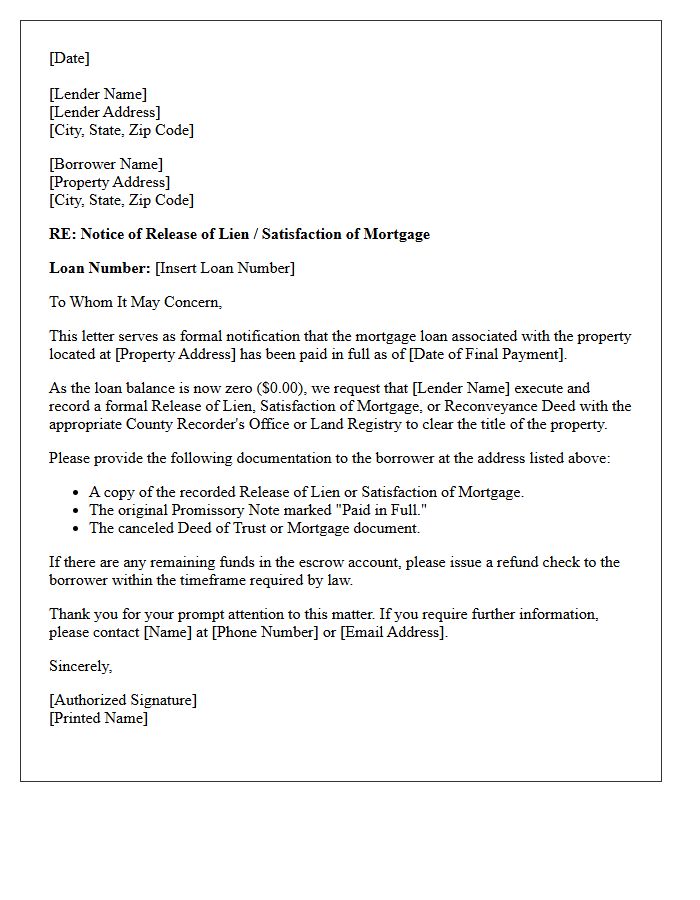Paid in Full Mortgage Lien Release Letter