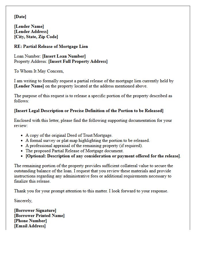 Partial Release of Mortgage Lien Letter