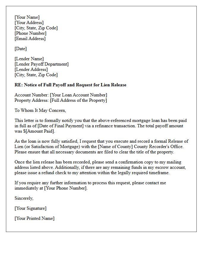 Refinance Payoff Lien Release Letter