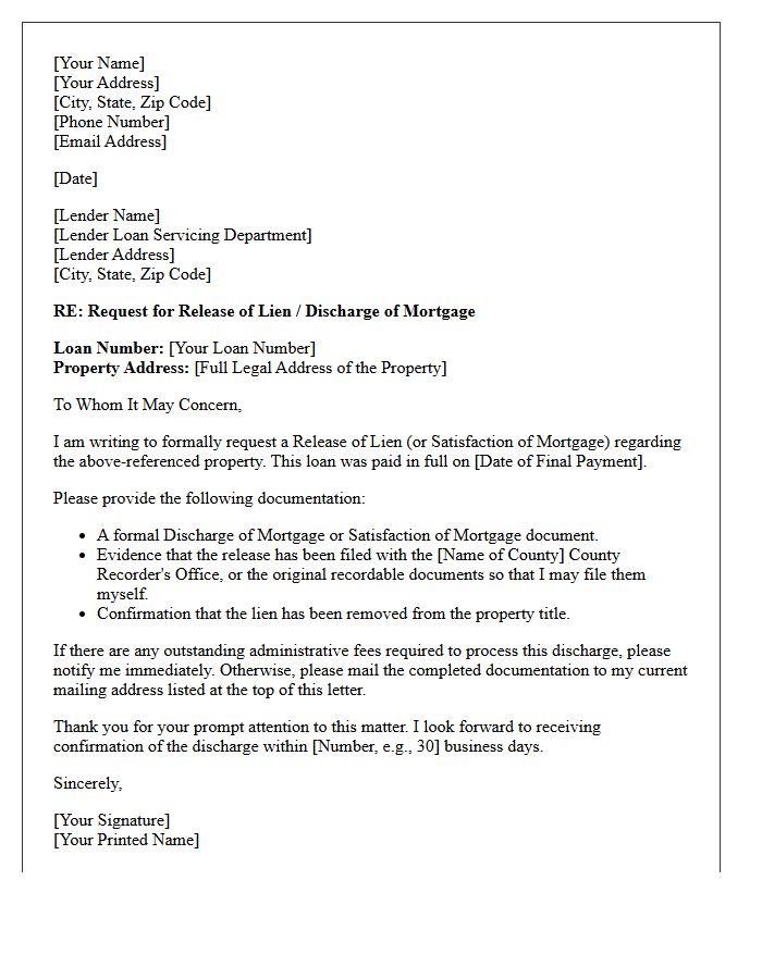 Residential Mortgage Lien Discharge Letter