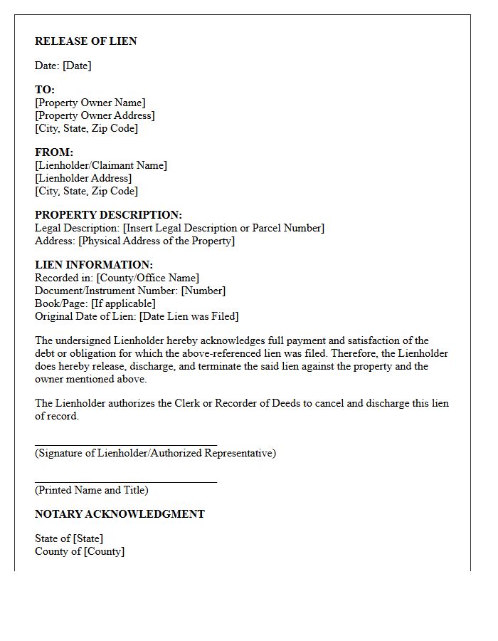 Standard Release of Lien Letter