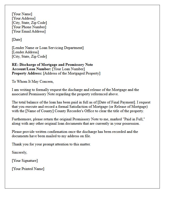 Discharge of Mortgage Promissory Note Letter