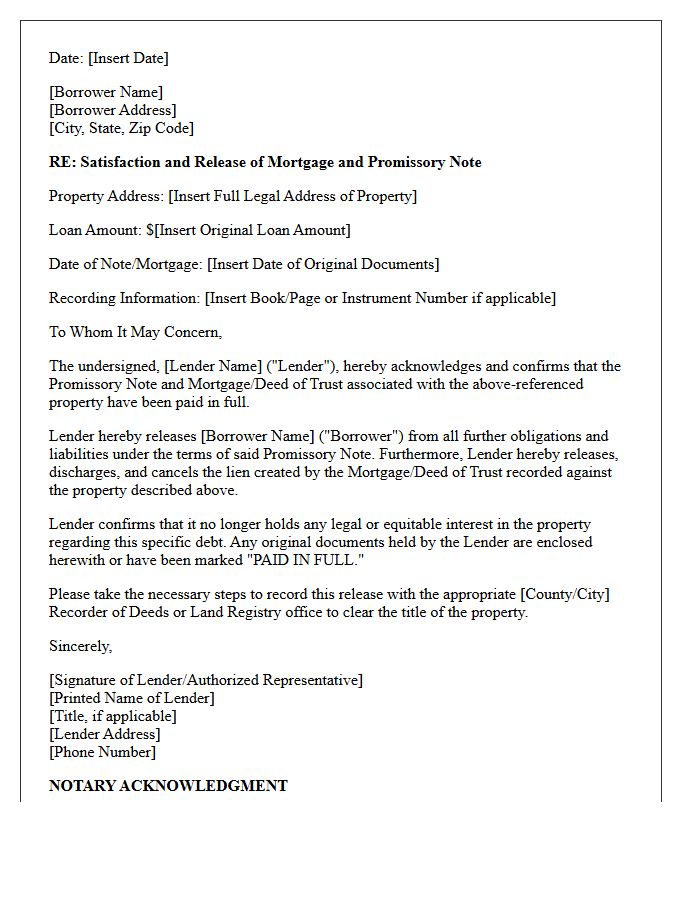 Lender Release of Mortgage Promissory Note Letter