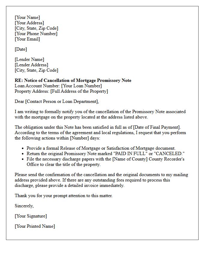 Letter of Cancellation for Mortgage Promissory Note