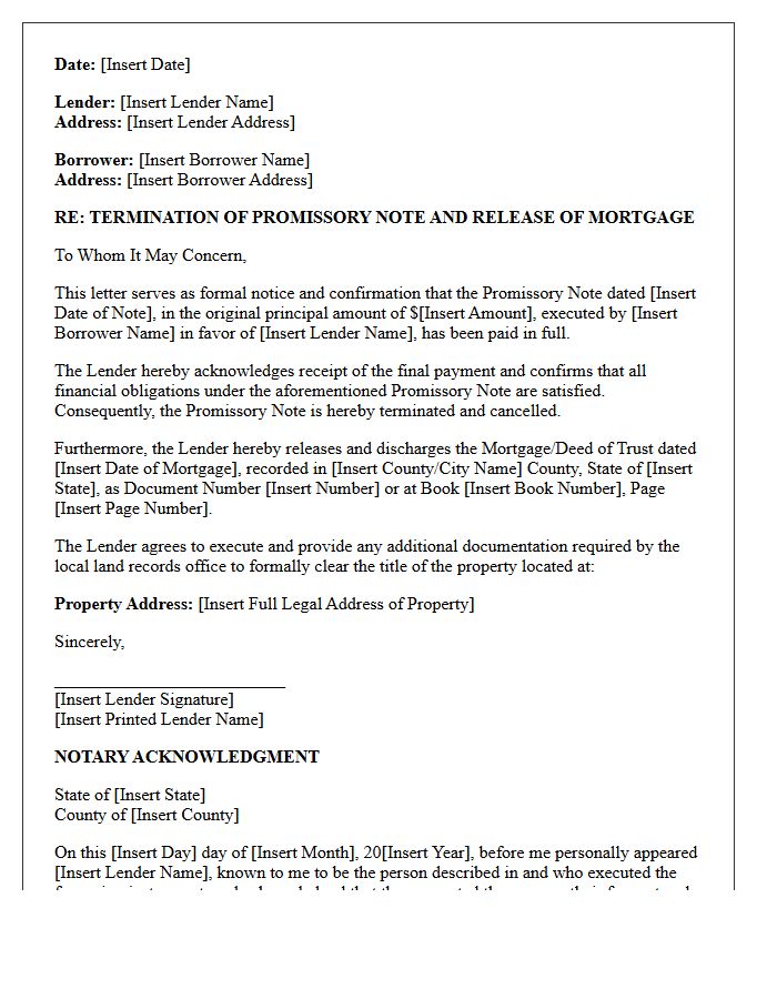 Letter of Promissory Note Termination and Mortgage Release