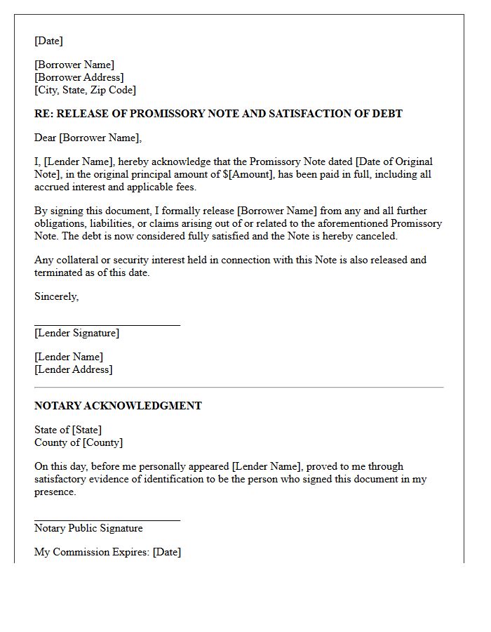 Release of Promissory Note Letter