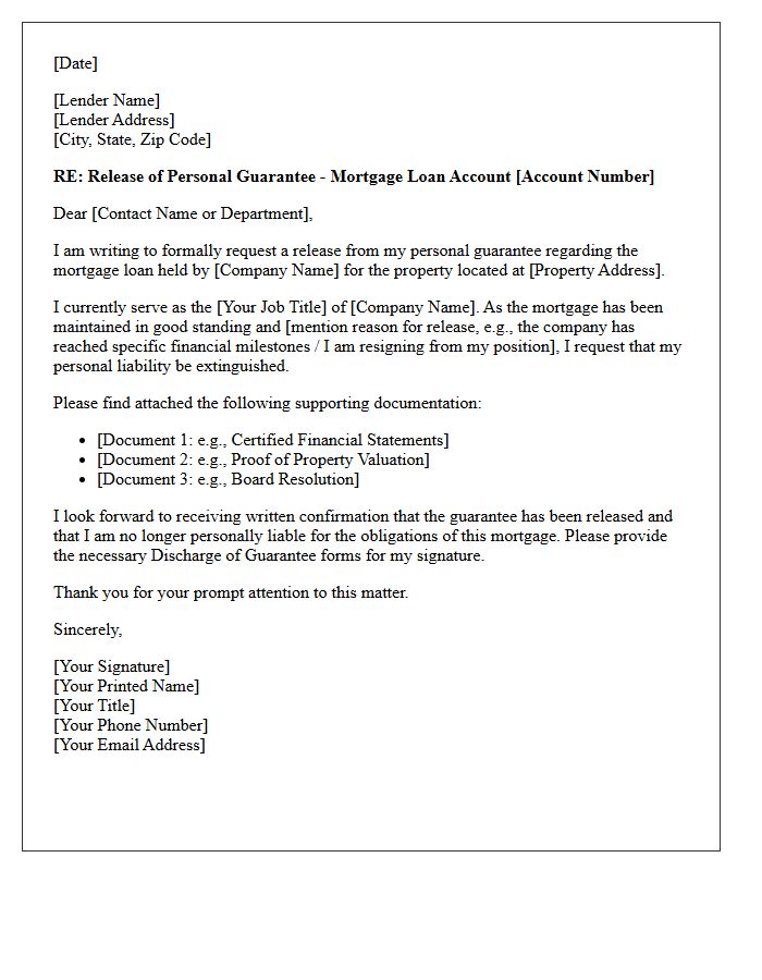 Corporate Officer Mortgage Guarantee Release Letter