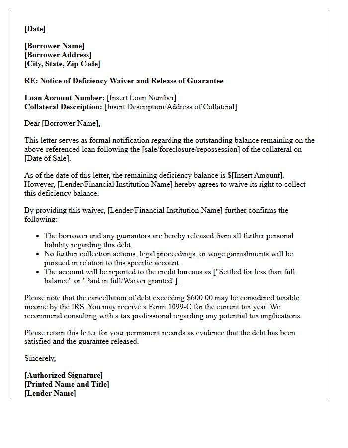 Deficiency Waiver Guarantee Release Letter