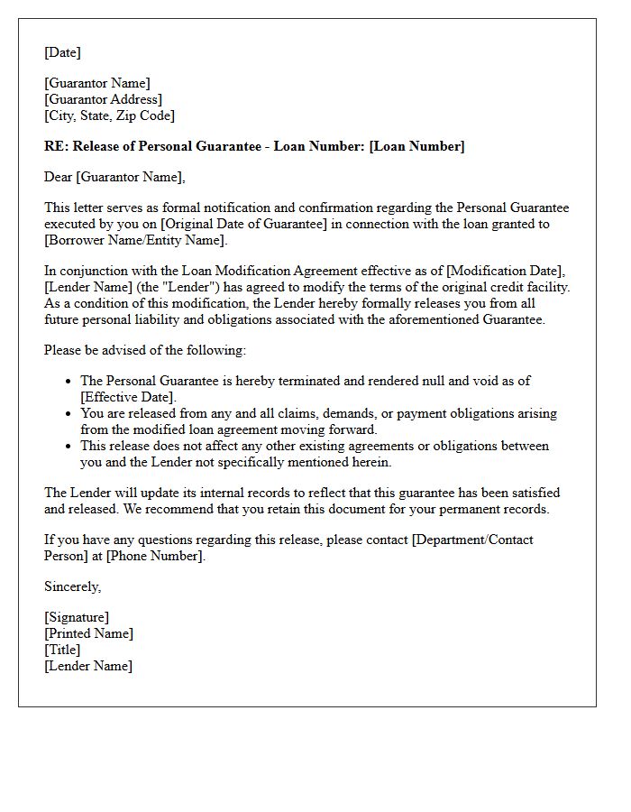 Loan Modification Guarantee Release Letter