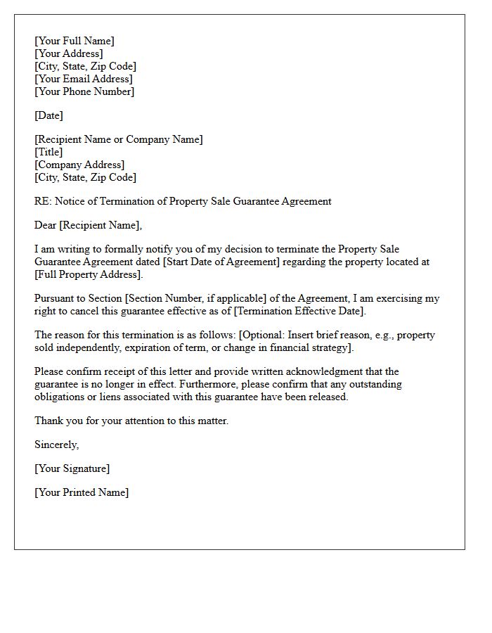 Property Sale Guarantee Termination Letter