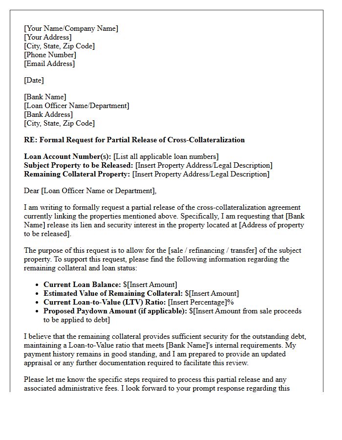 Formal Request for Partial Release of Cross-Collateralization Letter