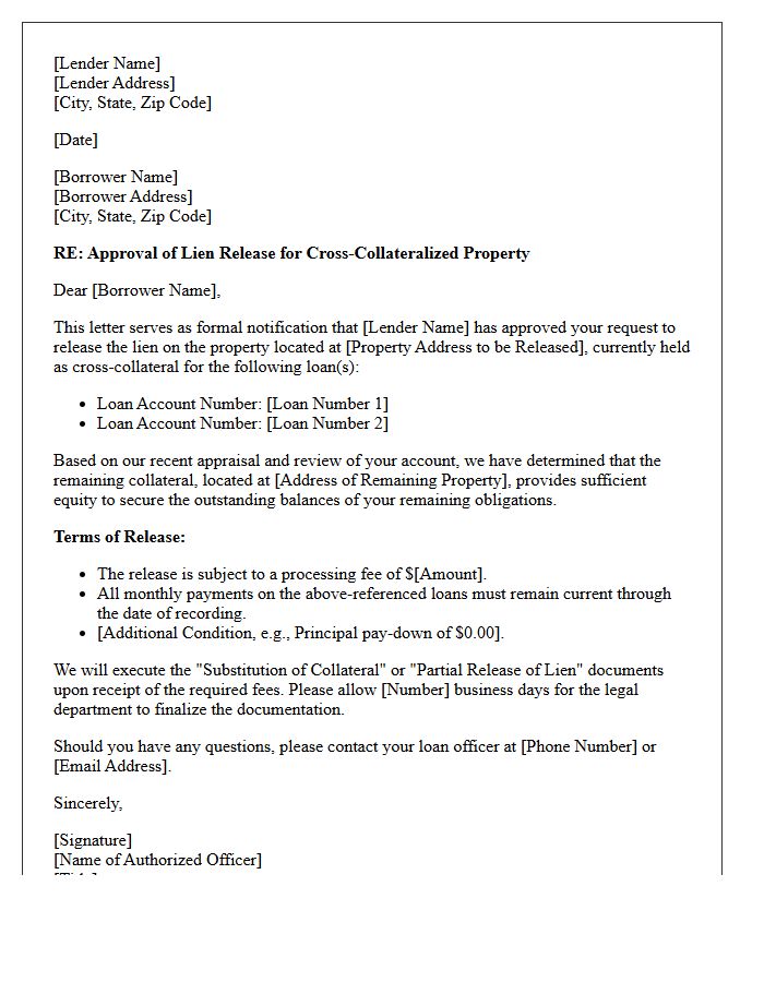 Lender Approval of Cross-Collateralization Lien Release Letter