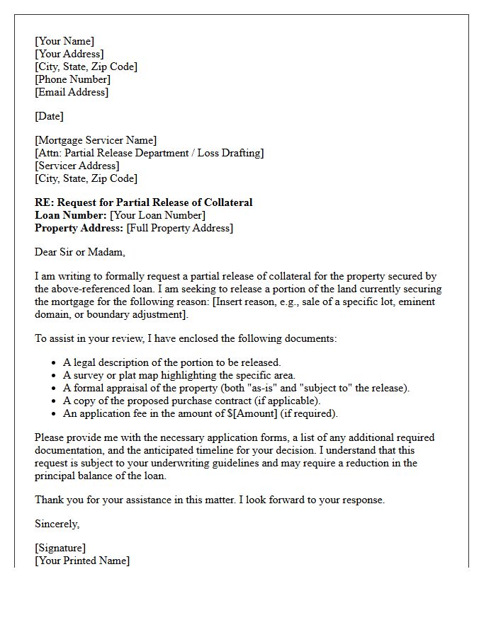 Mortgage Servicer Partial Release of Collateral Letter