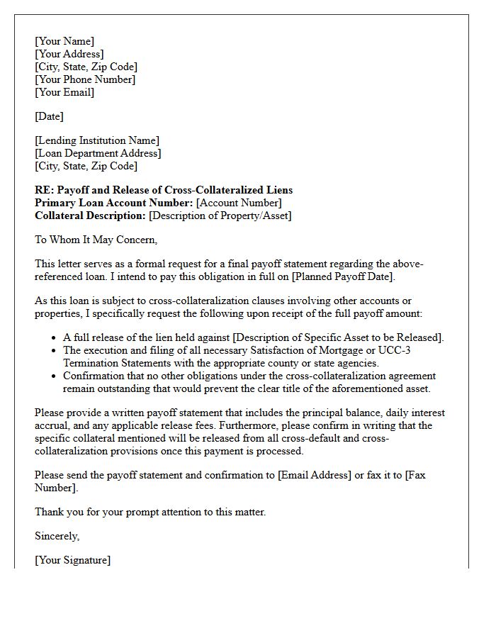 Payoff and Release of Cross-Collateralized Loan Letter