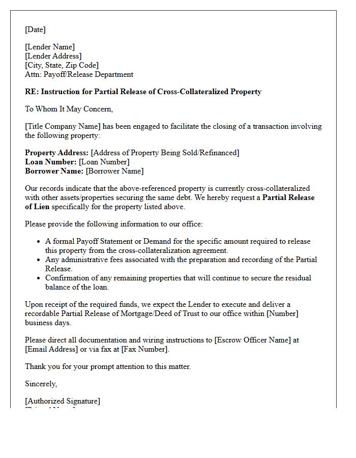 Title Company Instruction for Cross-Collateralization Release Letter