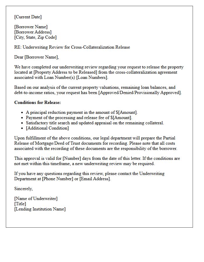 Underwriting Review for Cross-Collateralization Release Letter