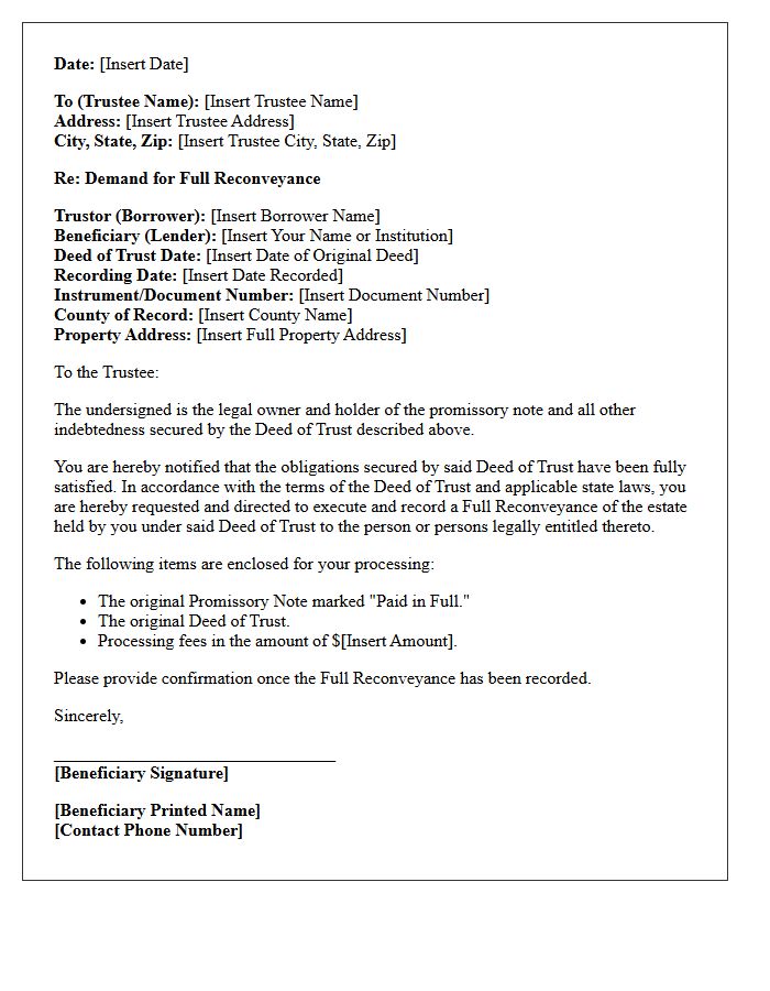 Beneficiary Demand for Reconveyance Letter